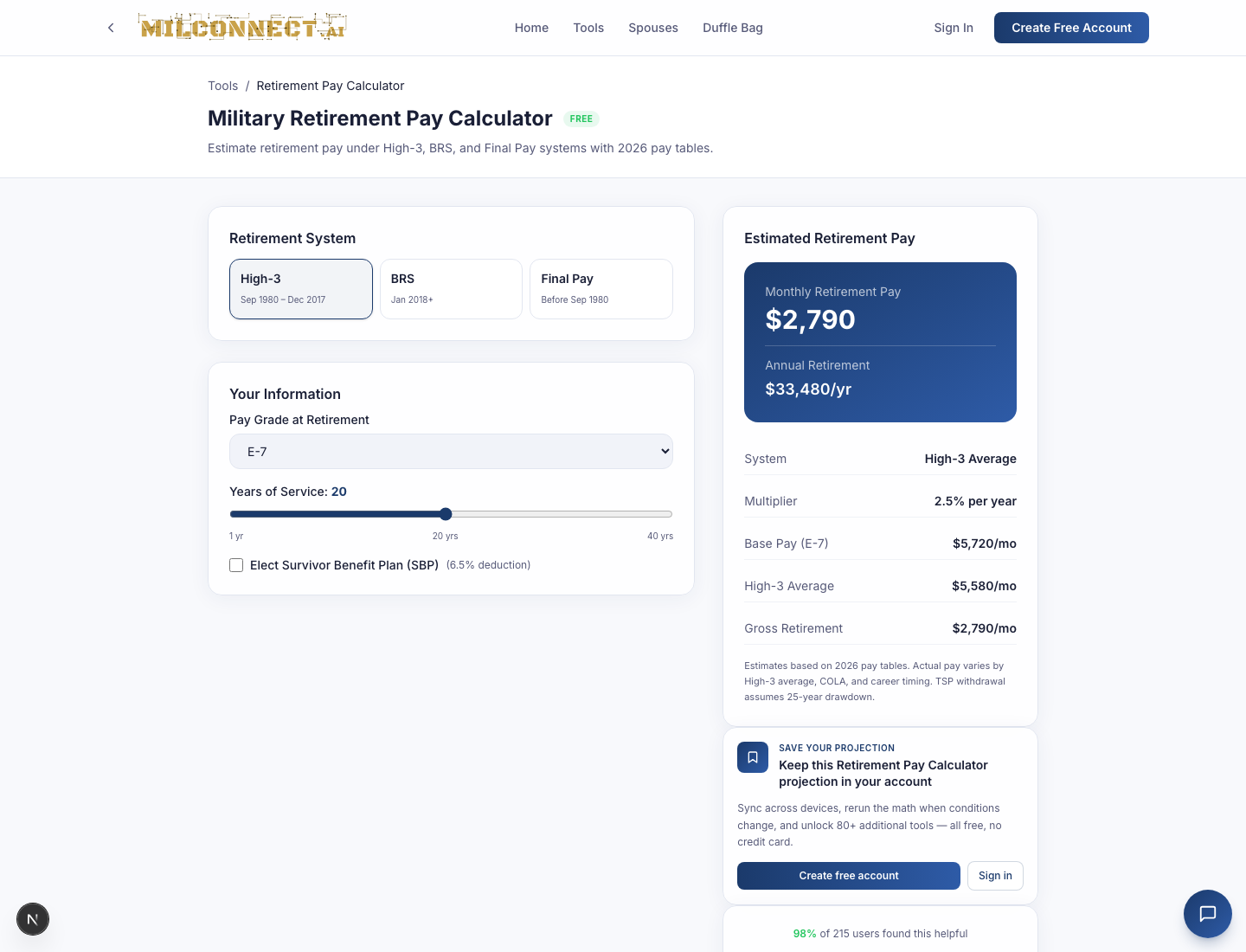 Retirement Pay Calculator — blank state